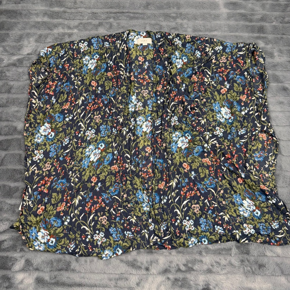 Loft Outlet Navy Blue Floral Kimono Wrap Draped Open Front Cardigan M/L